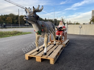 Rentier mit Schlitten und Weihnachtsmann 280 cm lang