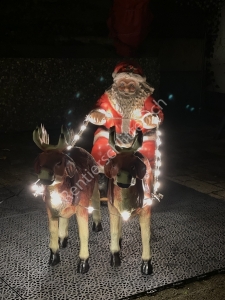 Rentier mit Schlitten beleuchtet: Weihnachtsmann mit Rentierschlitten 2 Rentiere 130 cm